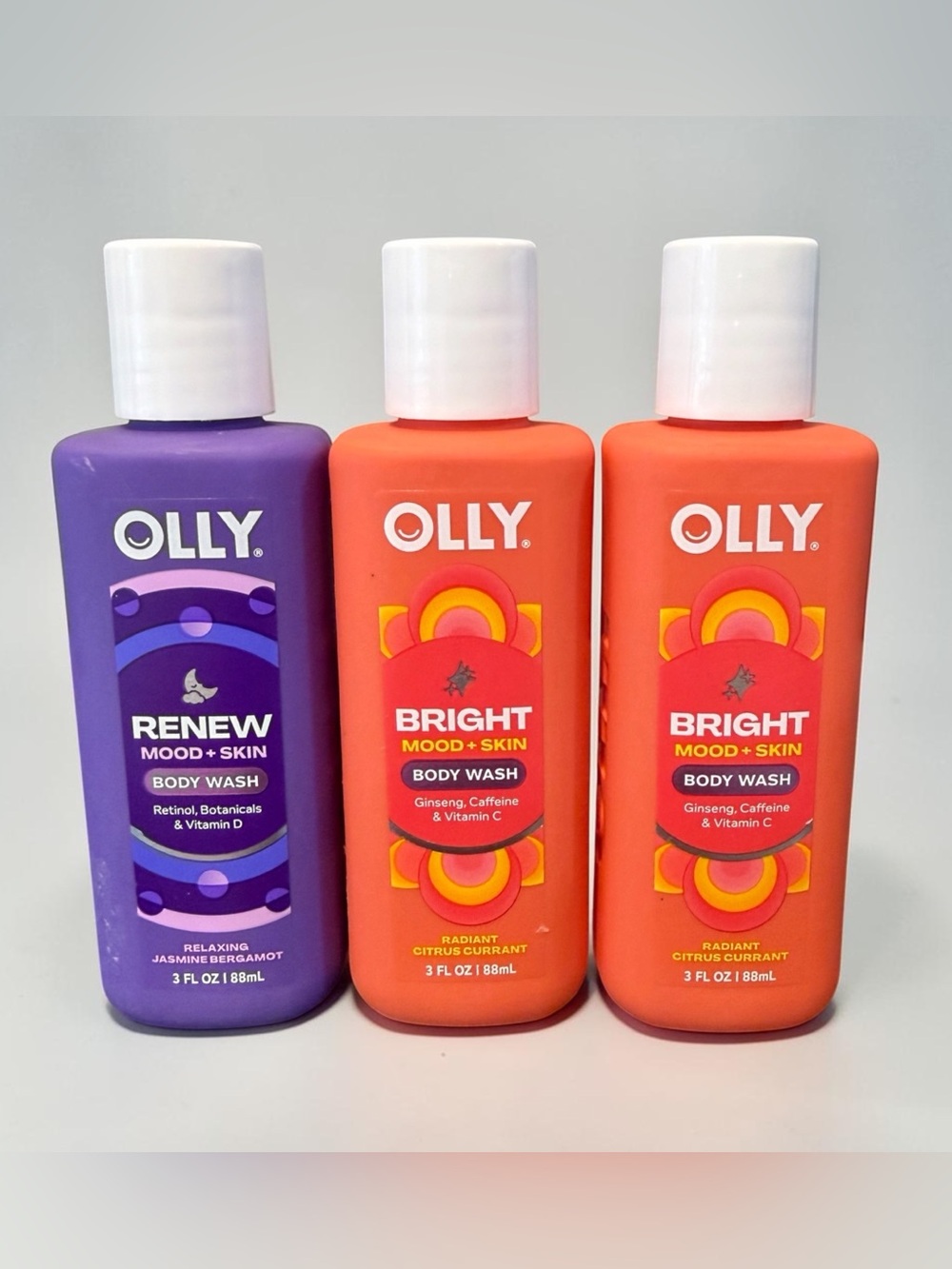 OLLY Mood + Skin Body Wash Travel Size Bright Citrus Currant Renew Jasmine